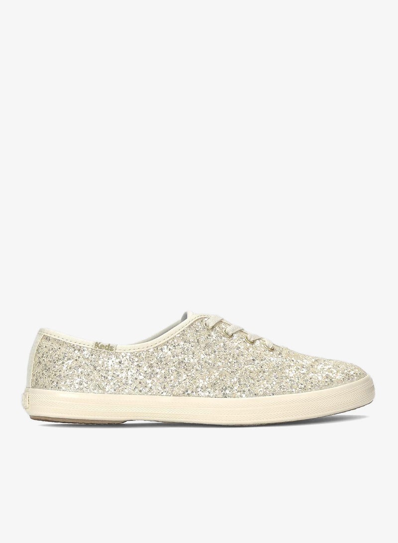 Keds Women's Champion Lace Up Glitter Textile Casual Sneaker Cream - Image 1